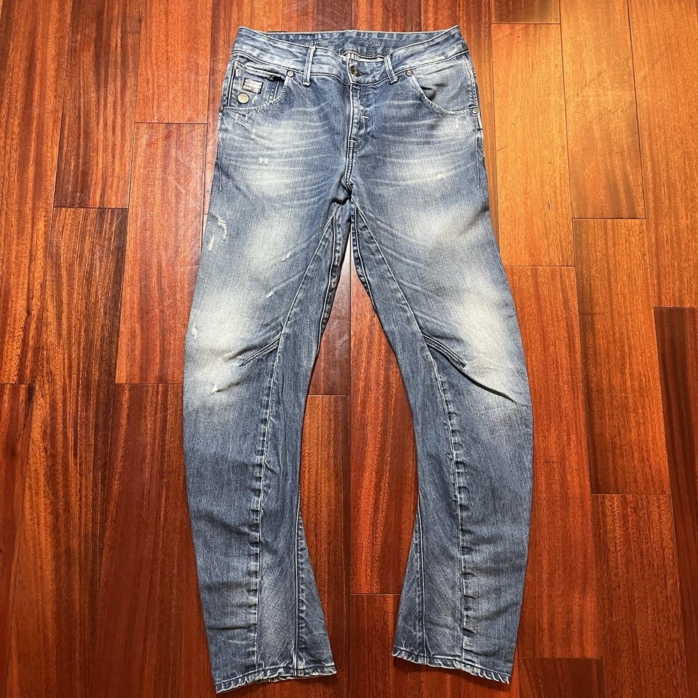 G-STAR RAW Arc 3D Loose Tapered Mens Jeans 27x34 (32x30) Blue Fade Distressed